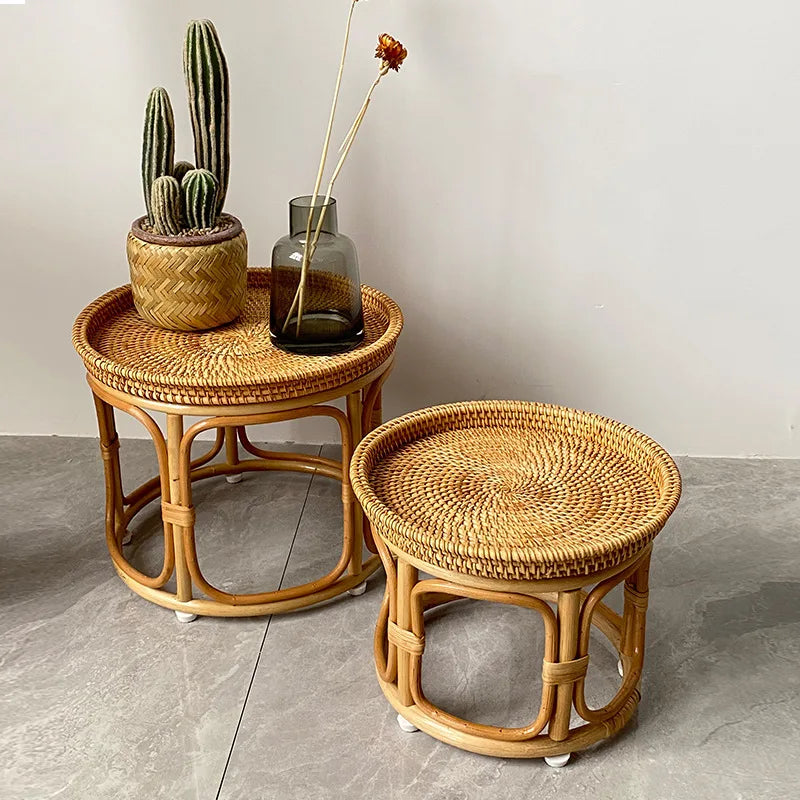 Handwoven Rattan Balcony Side Table