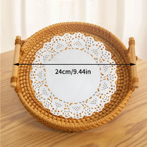 1PC Woven Rattan Storage Basket with Strap Handle
