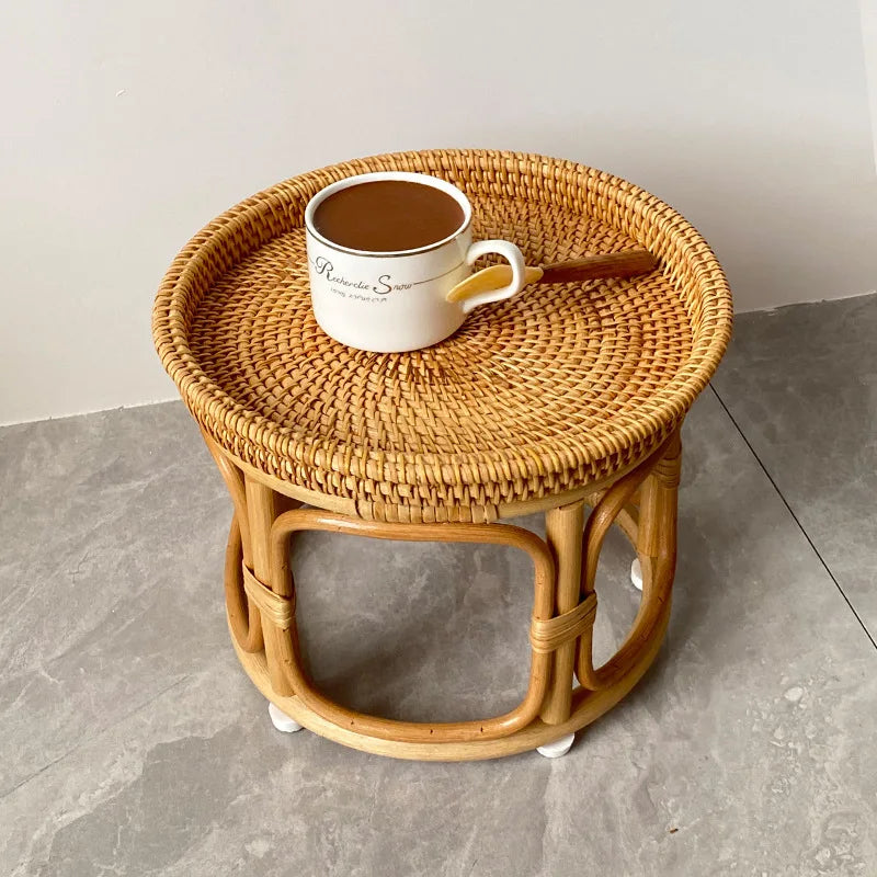 Handwoven Rattan Balcony Side Table