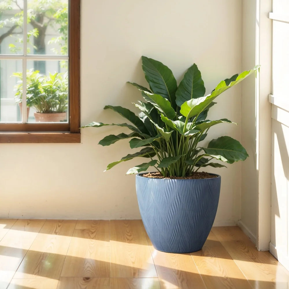 Recycled Plastic Round Planter with Drainage Holes Indoor Outdoor Garden Pot UV Resistant Lightweight Durable Elegant Design
