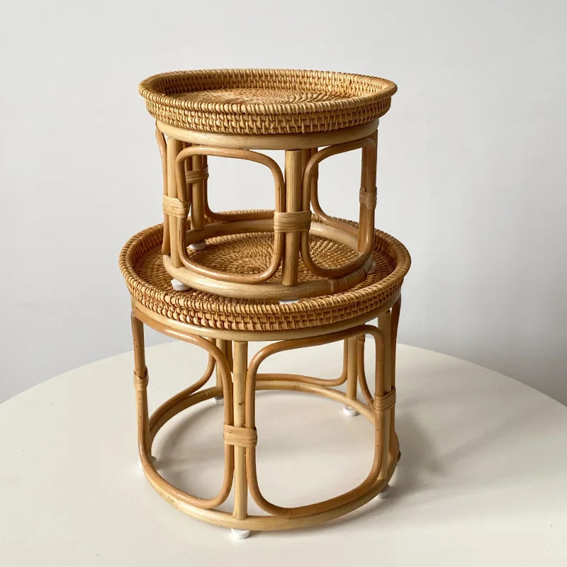 Handwoven Rattan Balcony Side Table