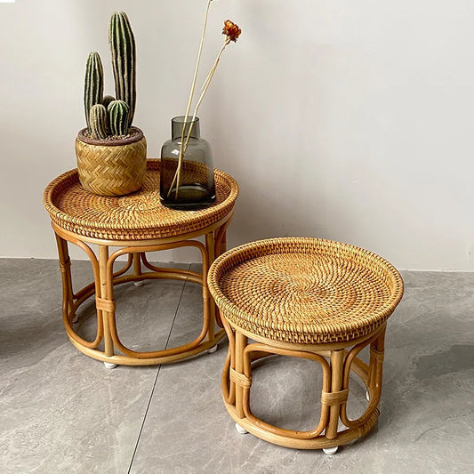 Handwoven Rattan Balcony Side Table