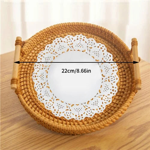 1PC Woven Rattan Storage Basket with Strap Handle