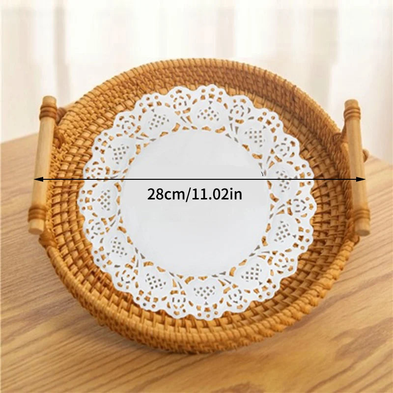 1PC Woven Rattan Storage Basket with Strap Handle