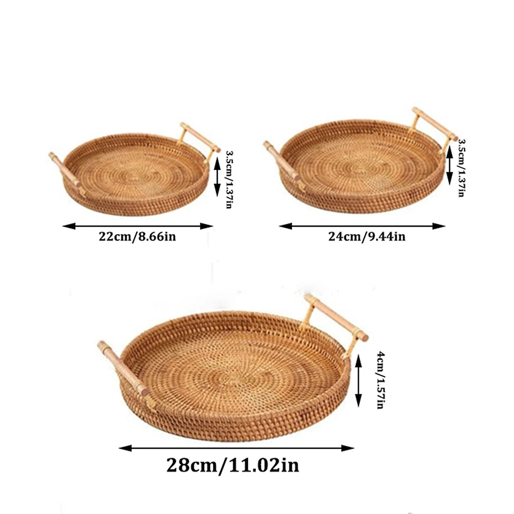 1PC Woven Rattan Storage Basket with Strap Handle