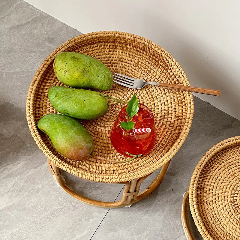 Handwoven Rattan Balcony Side Table