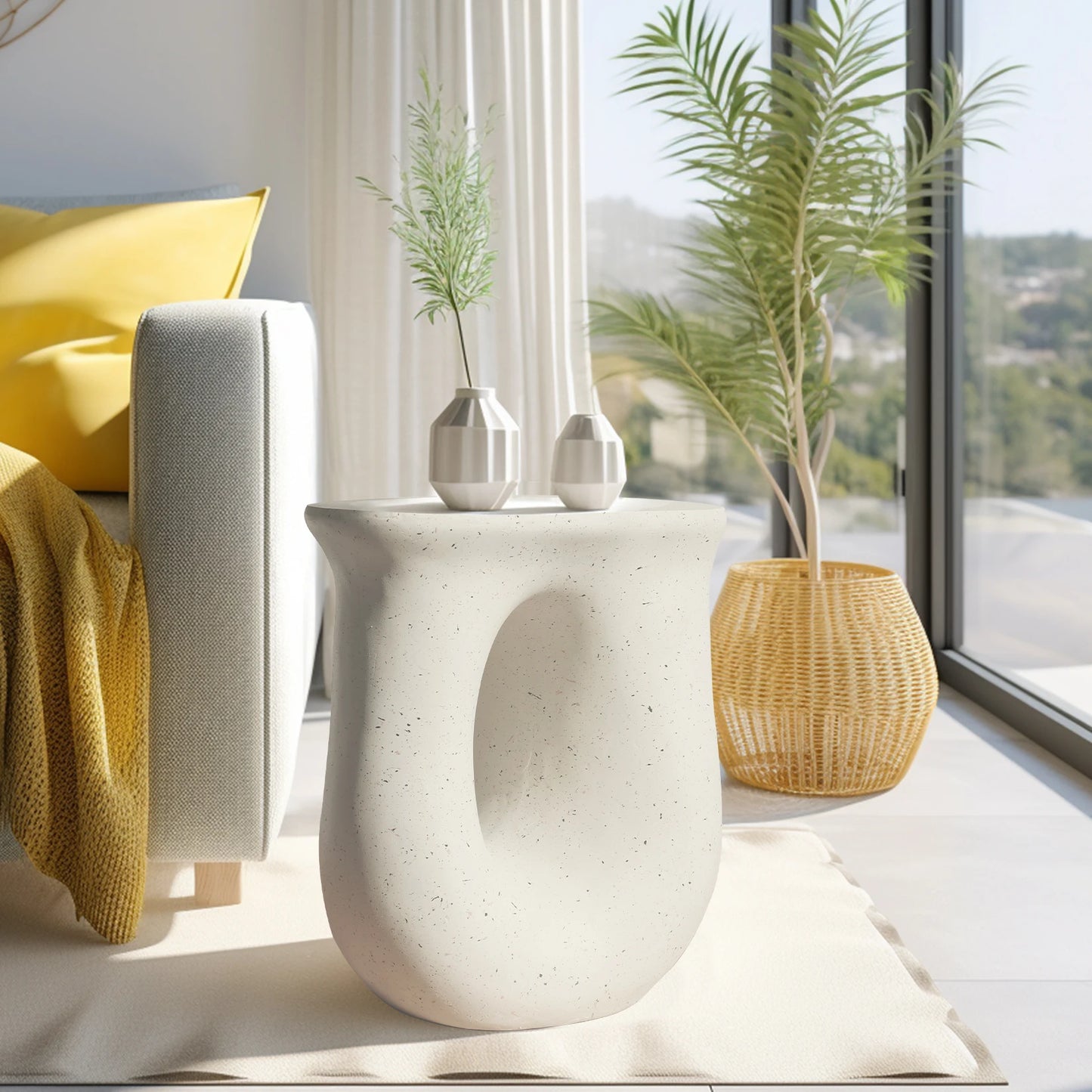 U-Shaped Geometric Side End Table, Stylish Coffee Table