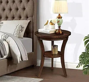Dark Brown Nesting Table for Living Room, 31.5'' Coffee Table Set of 2, Tempered Glass Solid Wood Tabletop