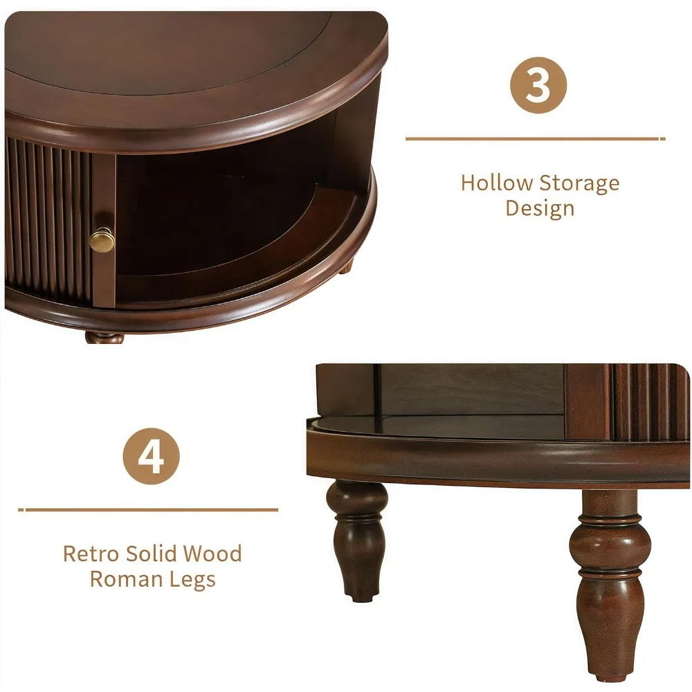 Dark Brown Nesting Table for Living Room, 31.5'' Coffee Table Set of 2, Tempered Glass Solid Wood Tabletop